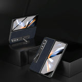 For Samsung Galaxy Z Fold4 5G Cross Texture Leather Phone Case With Holder - Blue
