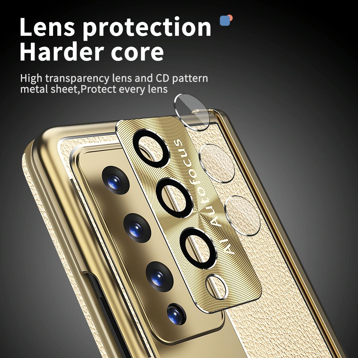 For Samsung Galaxy Z Fold4 5G Shockproof Magnetic Litchi Pattern Phone Case - Gold