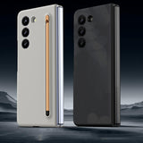 For Samsung Galaxy Z Fold4 5G Enhanced Shockproof Phone Case - Pen Design - Dark Grey - 45-Degree Angle