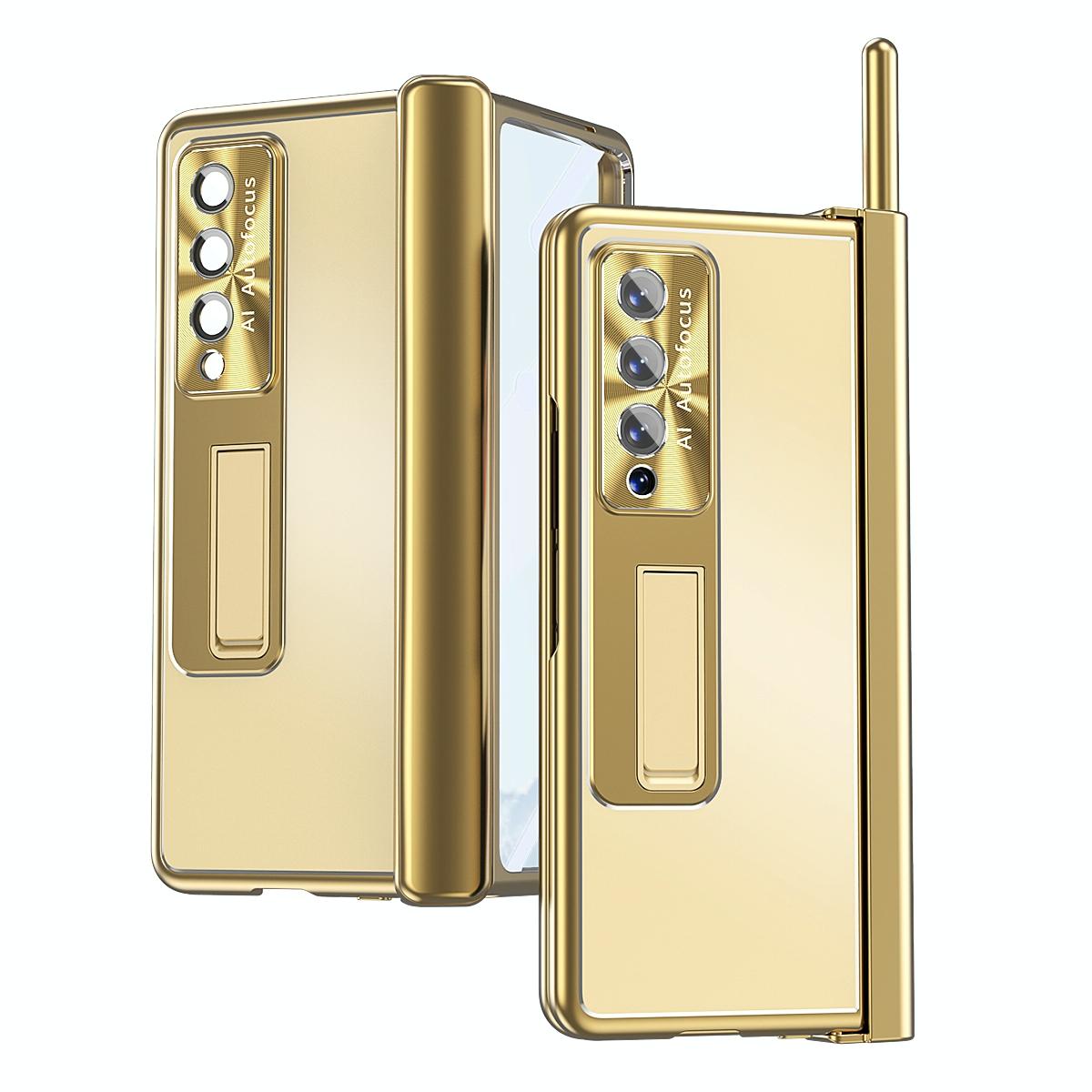 For Samsung Galaxy Z Fold4 5G Shockproof Aluminum Double Hinge Case - Silver Gold