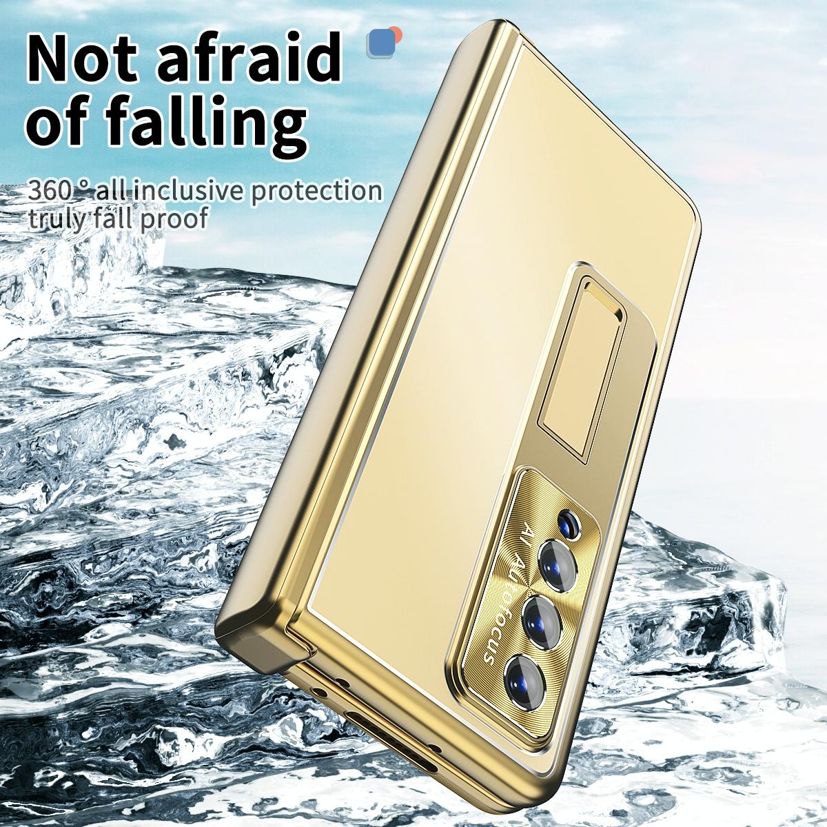 For Samsung Galaxy Z Fold4 5G Shockproof Aluminum Double Hinge Case - Silver Gold