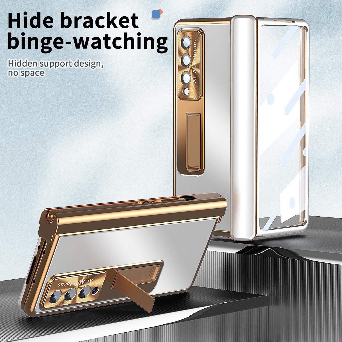 For Samsung Galaxy Z Fold4 5G Shockproof Aluminum Double Hinge Case - Silver Gold