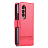 For Samsung Galaxy Z Fold4 5G Leather Magnetic Phone Case - Calf Texture - Light Brown