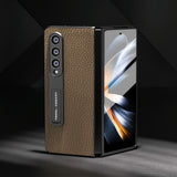For Samsung Galaxy Z Fold4 5G Leather Phone Case With Holder - Litchi Texture - Grey