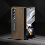For Samsung Galaxy Z Fold4 5G Leather Phone Case With Holder - Litchi Texture - Grey - Extra Image