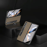 For Samsung Galaxy Z Fold4 5G Leather Phone Case With Holder - Litchi Texture - Grey - Extra Image