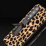 For Samsung Galaxy Z Fold4 5G Leopard Print Phone Case With Holder - Champagne Gold - Top-Down View