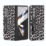 For Samsung Galaxy Z Fold4 5G Leopard Print Phone Case With Holder - Champagne Gold - Close-Up Angle