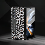 For Samsung Galaxy Z Fold4 5G Leopard Print Phone Case With Holder - Champagne Gold - Low Angle