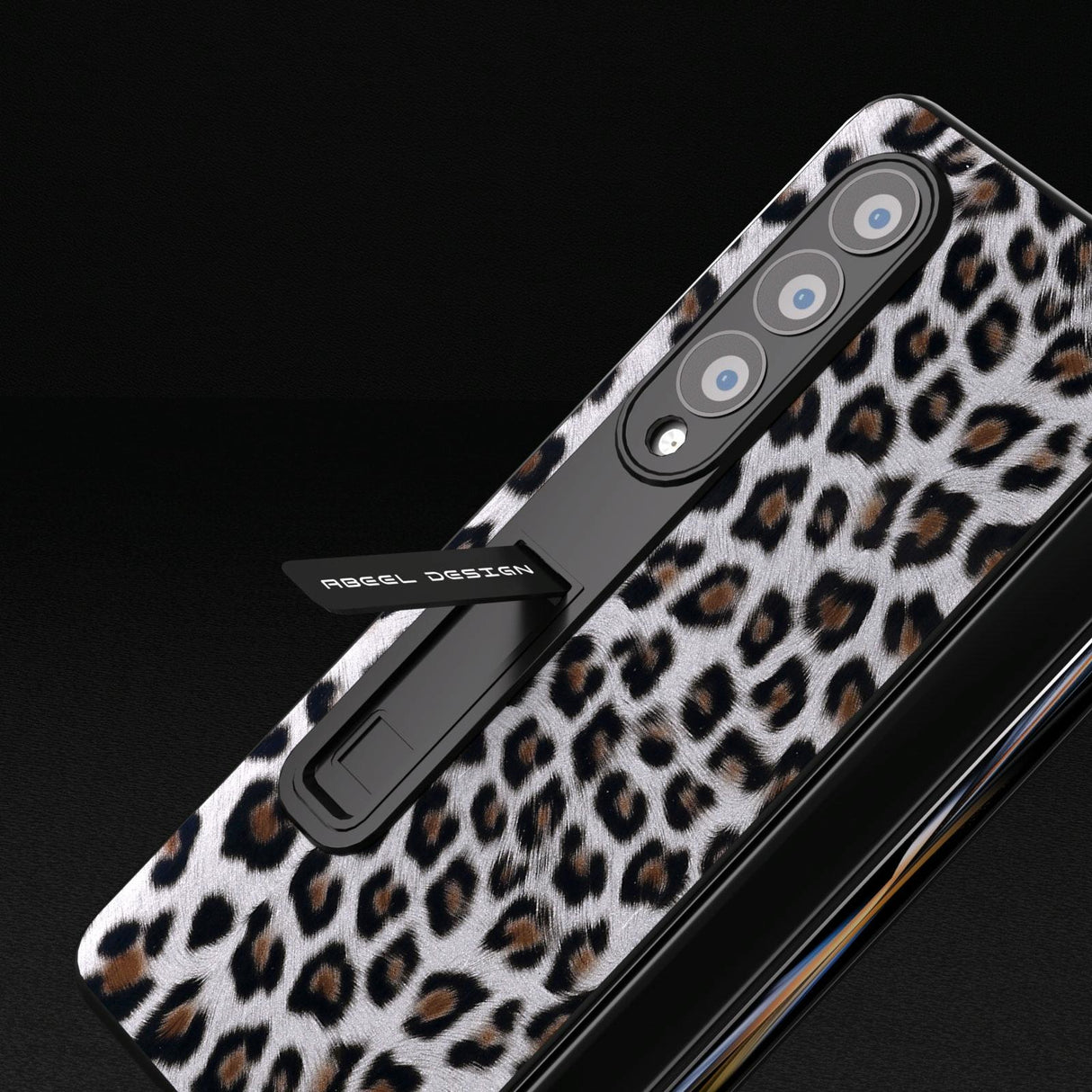 For Samsung Galaxy Z Fold4 5G Leopard Print Phone Case With Holder - Champagne Gold