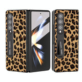For Samsung Galaxy Z Fold4 5G Leopard Print Phone Case With Holder - Champagne Gold - Extra Image