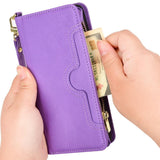 For Samsung Galaxy z Fold4 5G Zipper Leather Phone Case with Litchi Texture - Purple - Extra Image