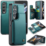 For Samsung Galaxy Z Fold4 5G Leather Rfid Phone Case - Blue Green