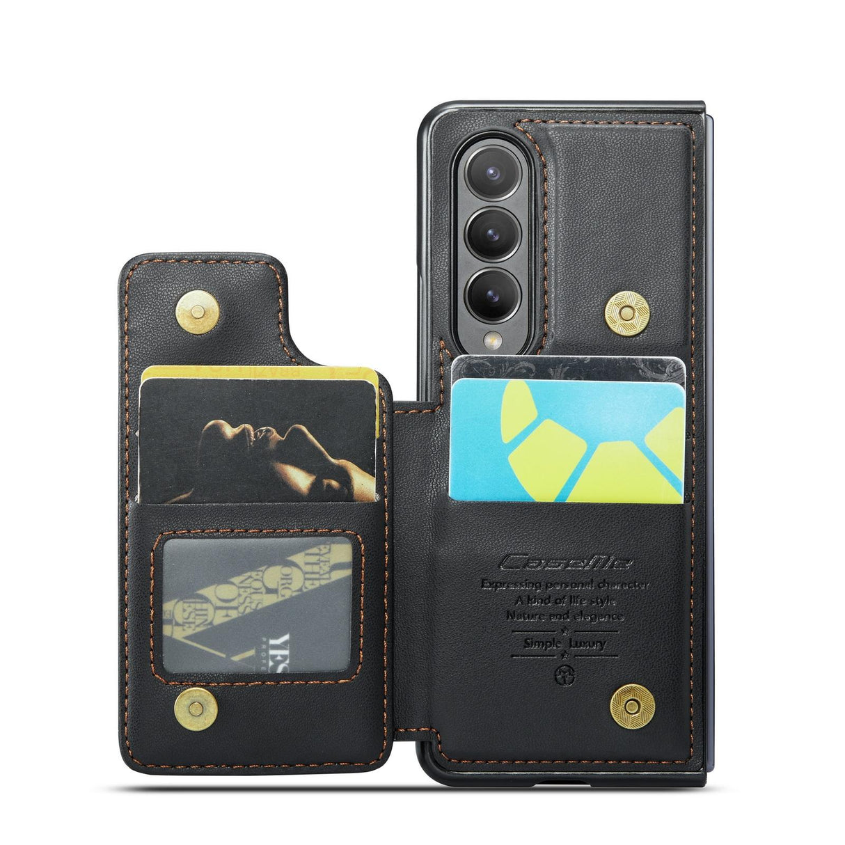For Samsung Galaxy Z Fold4 5G Leather Rfid Phone Case - Blue Green