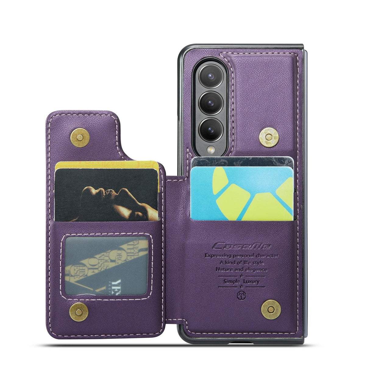 For Samsung Galaxy Z Fold4 5G Leather Rfid Phone Case - Blue Green