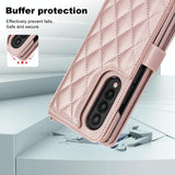 For Samsung Galaxy z Fold4 5G Multifunctional Rhombic Leather Crossbody Phone Case - Rose Gold