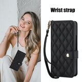 For Samsung Galaxy z Fold4 5G Multifunctional Rhombic Leather Crossbody Phone Case - Rose Gold