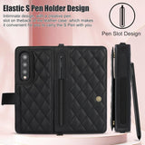 For Samsung Galaxy z Fold4 5G Multifunctional Rhombic Leather Crossbody Phone Case - Rose Gold