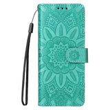 For Samsung Galaxy Z Fold4 5G Sunflower Embossed Leather Phone Case - Green