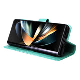 For Samsung Galaxy Z Fold4 5G Sunflower Embossed Leather Phone Case - Green - Rear View
