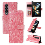 For Samsung Galaxy Z Fold4 5G Sunflower Embossed Leather Phone Case - Green