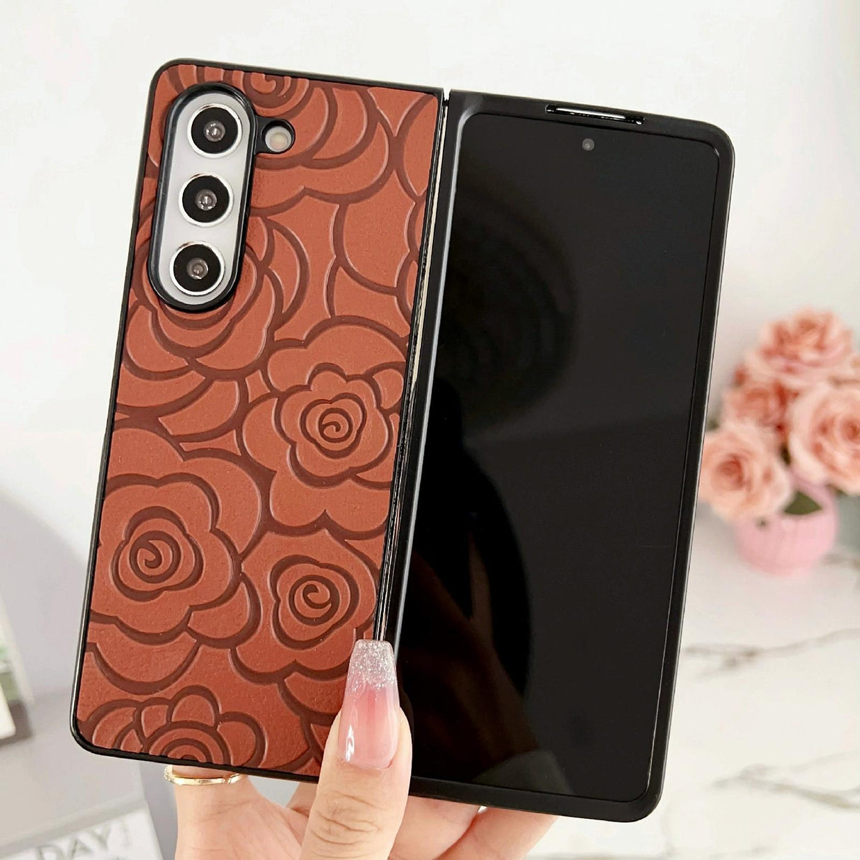 For Samsung Galaxy Z Fold4 5G Floral Print Protective Phone Case - Pink