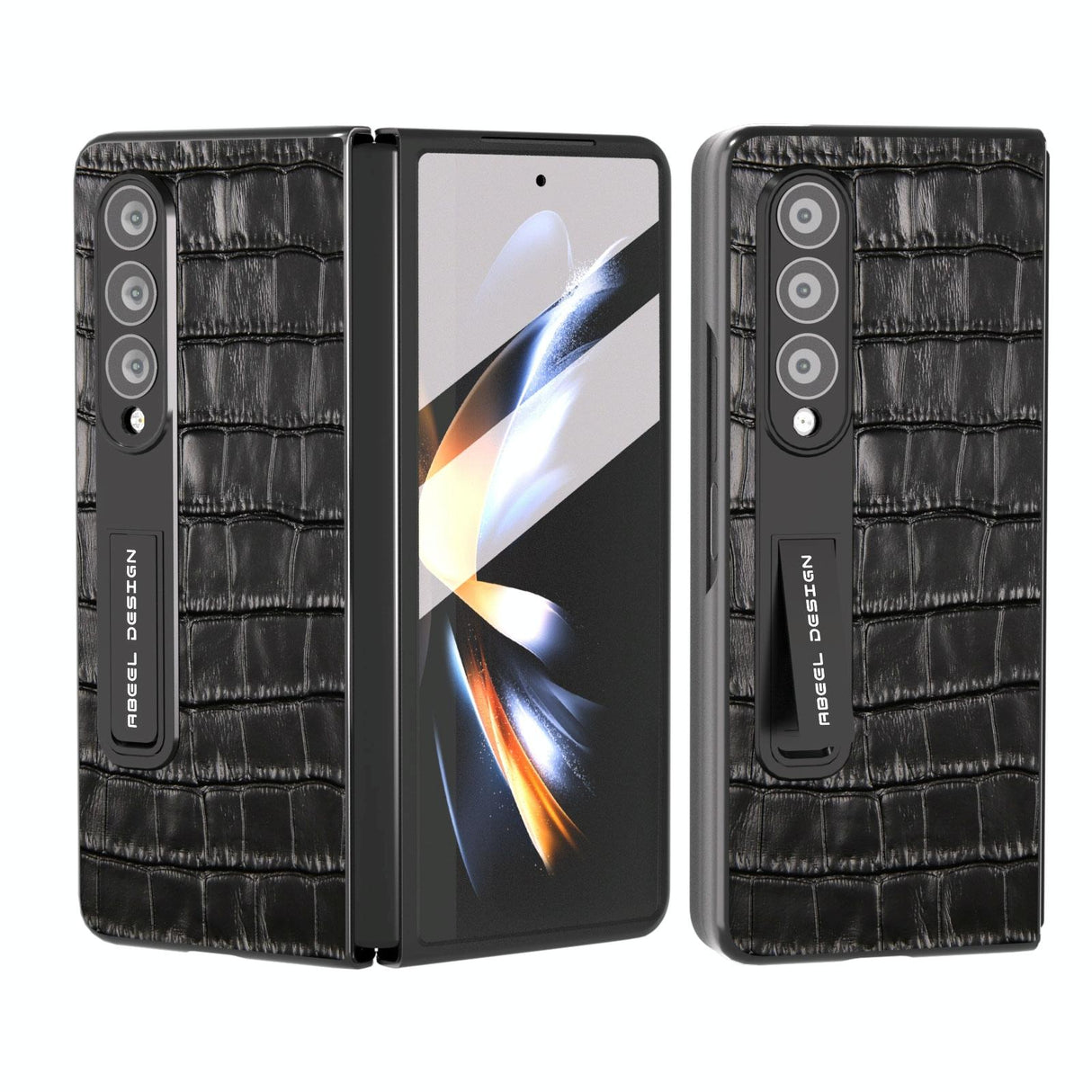 For Samsung Galaxy Z Fold4 5G Premium Leather Phone Case - Crocodile Texture - Black