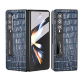 For Samsung Galaxy Z Fold4 5G Premium Leather Phone Case - Crocodile Texture - Black