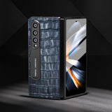 For Samsung Galaxy Z Fold4 5G Premium Leather Phone Case - Crocodile Texture - Black