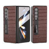 For Samsung Galaxy Z Fold4 5G Premium Leather Phone Case - Crocodile Texture - Black