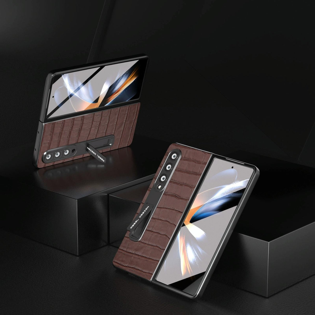 For Samsung Galaxy Z Fold4 5G Premium Leather Phone Case - Crocodile Texture - Black