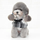 Dog Shawl Small Cloak Pet Bow Ttie Saliva Towel Pet Accessories - Size M - Navy Blue Grid - Front View