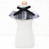 Dog Shawl Small Cloak Pet Bow Ttie Saliva Towel Pet Accessories - Size M - Navy Blue Grid - Side View