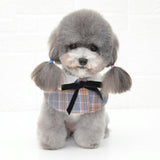 Dog Shawl Small Cloak Pet Bow Ttie Saliva Towel Pet Accessories - Size M - Navy Blue Grid - 45-Degree Angle