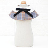 Dog Shawl Small Cloak Pet Bow Ttie Saliva Towel Pet Accessories - Size M - Navy Blue Grid - Rear View