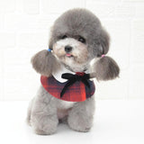 Dog Shawl Small Cloak Pet Bow Ttie Saliva Towel Pet Accessories - Size M - Navy Blue Grid - Low Angle