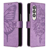 For Samsung Galaxy z Fold4 5G Butterfly Embossed Leather Phone Case - Black