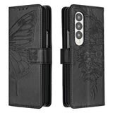 For Samsung Galaxy z Fold4 5G Butterfly Embossed Leather Phone Case - Black