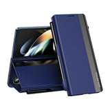 For Samsung Galaxy Z Fold4 5G Leather Phone Case With Pen Slot - Shockproof - Blue - Front View