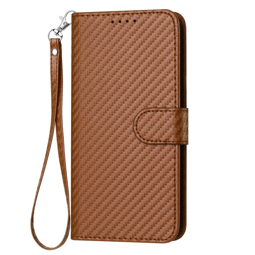 For Samsung Galaxy Z Fold4 5G Carbon Fiber Leather Phone Case With Lanyard - Coffee