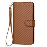 For Samsung Galaxy Z Fold4 5G Carbon Fiber Leather Phone Case With Lanyard - Coffee