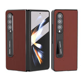 For Samsung Galaxy Z Fold4 5G Phone Case With Holder - Silky Soft Edge - Coffee - Front View