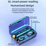 Macaron Bluetooth Earphones with Led Display and Noise Reduction - Dark Blue - Close-Up Angle
