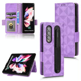 For Samsung Galaxy Z Fold4 5G Symmetrical Leather Triangle Phone Case - Purple