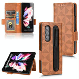 For Samsung Galaxy Z Fold4 5G Symmetrical Leather Triangle Phone Case - Purple - Front View