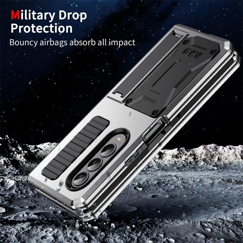 For Samsung Galaxy Z Fold4 5G Shockproof Metal Case With Holder - Silver