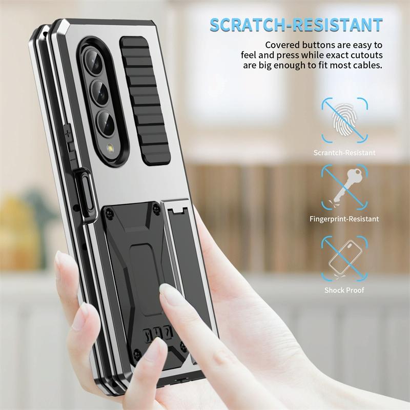For Samsung Galaxy Z Fold4 5G Shockproof Metal Case With Holder - Silver
