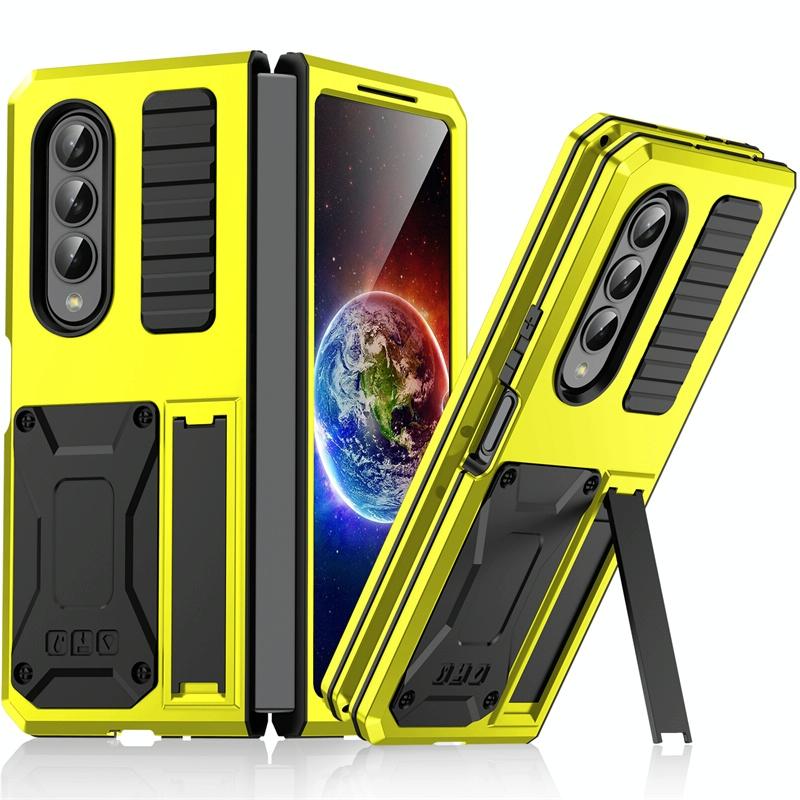 For Samsung Galaxy Z Fold4 5G Shockproof Metal Case With Holder - Silver