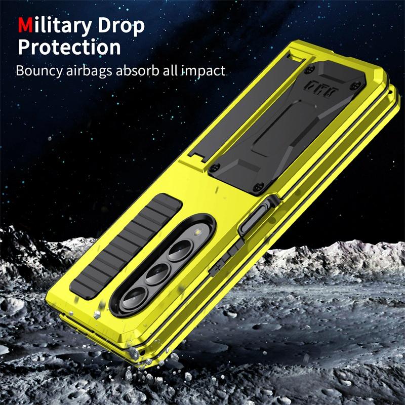 For Samsung Galaxy Z Fold4 5G Shockproof Metal Case With Holder - Silver