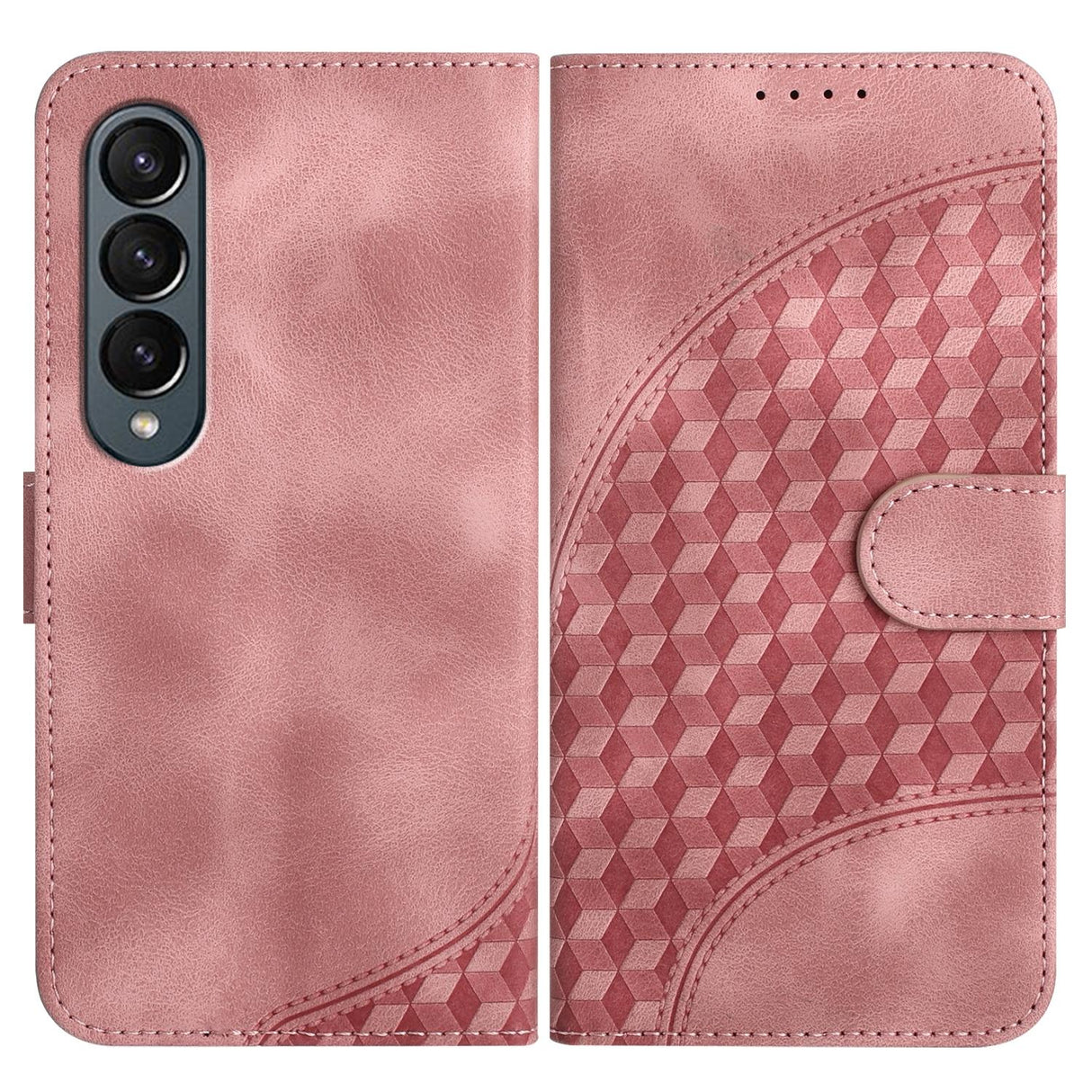 For Samsung Galaxy Z Fold4 5G Embossed Elephant Head Phone Case With Lanyard - Rose Red